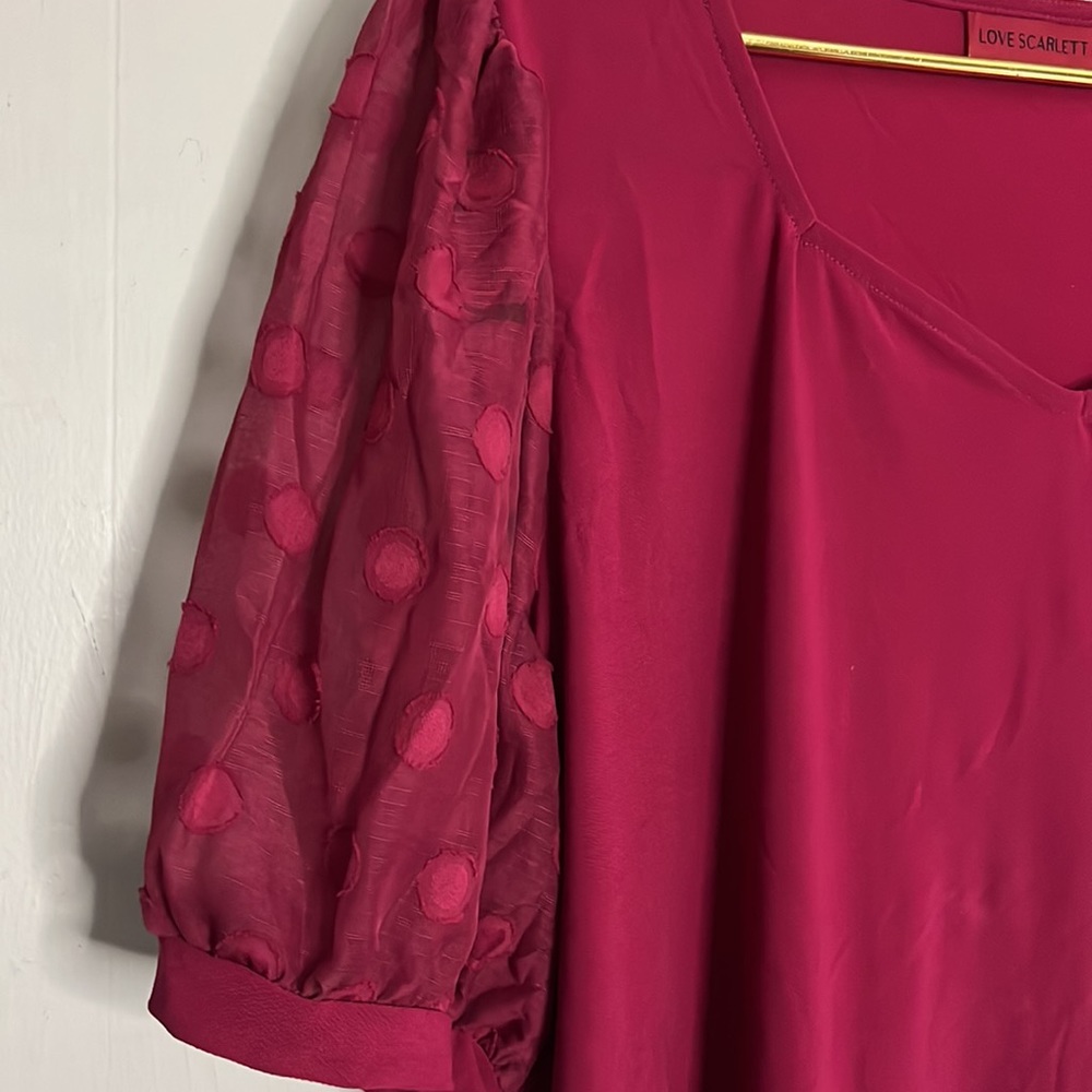 Love Scarlett by Macy’s | Polka Dot Magenta Blouse - Picture 2 of 5
